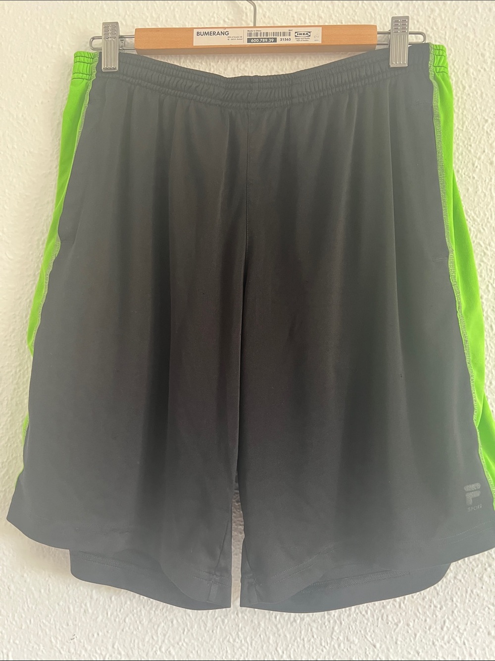 Fila Men's Black Athletic Shorts with Lime Green Side Stripes